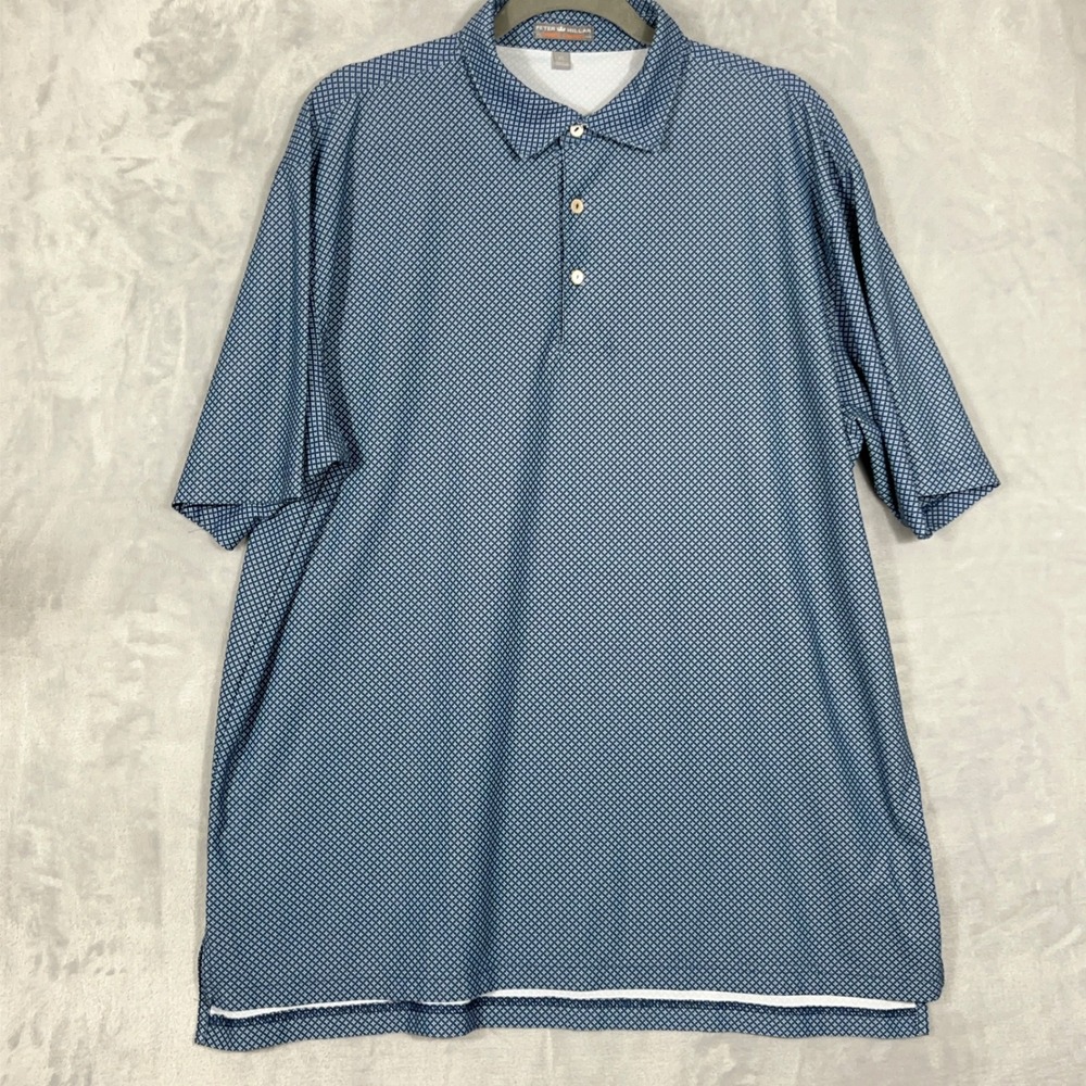 Peter Millar Mens Polo XL Blue Summer Comfort Geometric Print Golf Shirt Stretch